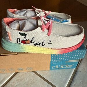 Hey Dude Cream and Pink Sneakers with Colorful Sole